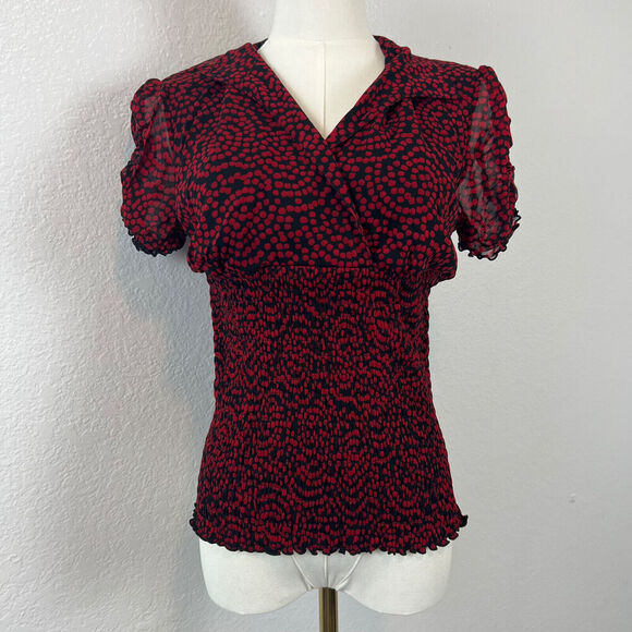VTG Y2K Inc International Concepts Shirt Womens Medium Red Black Coquette Grunge - Picture 1 of 11